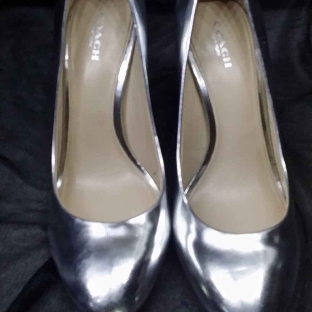 Coach metallic silver high heels